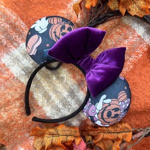Purple Halloween Minnie Ears, Pumpkin Head Minnie Ears, Adorable Pumpkin Mickey Ears,  Disney Halloween Ears