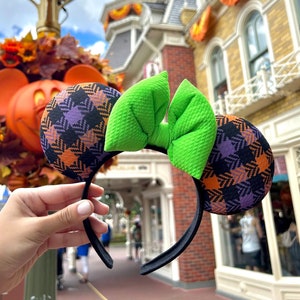 Halloween Minnie Ears, Plaid Fall Minnie Ears, Adorable Green and Purple  Minnie Ears, Witch Mouse Ears, Halloween Ears