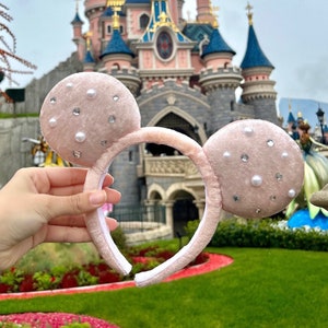 Pink Padded Bejeweled Mouse Ears With Pearls, Padded Mouse Ears, Elegant Minnie Ears, Padded Minnie Ears, Unique Mouse Ears