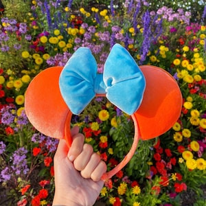 Vibrant Neon Orange With Blue Bow Mouse Ears, Big Blue World Mouse Ears, Nemo Ears, Finding Nemo Inspired Mouse Ears