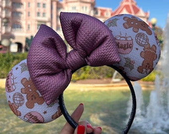 Pink Christmas Mouse Ears, Holiday Mouse Ears, Adorable Gingerbread Mouse Ears, Gingerbread Christmas Mouse Ears, Pink Christmas Ears