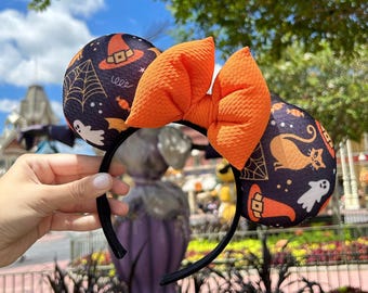 Witchy Halloween Minnie Ears, griezelige Disney-oren met oranje strik, schattige Halloween Minnie-hoofdband, Disney Lover-cadeau