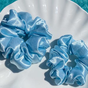 Light blue Satin scrunchie! | Pretty blue handmade scrunchie | Hair Ties Accessories | Soft hair tie | XL scrunchie