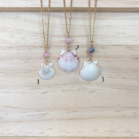Handmade Seashell Necklace. White and Pink Scallop Shell With a
