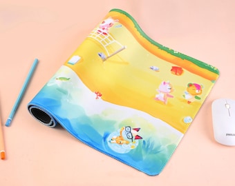 ACNH Beach Desk Mat: Stitched Edges for Durability and Water Repellent Surface