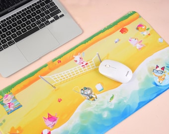 ACNH Beach Desk Mat: Stitched Edges for Durability and Water Repellent Surface