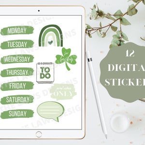 St Patricks Day Digital Planner Stickers, Sage Green Digital Stickers, March Planner Stickers, Shamrock Stickers, Goodnotes Stickers