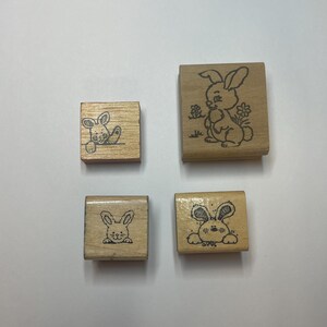 Easter Bunny Wooden Rubber Stamps, Bunny Rabbit Scrapbooking Stamps (4 pack)