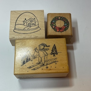クリスマス用の木製ゴム印3個セット