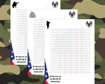 Papelería imprimible para mamás orgullosas del ejército: Papel de escribir imprimible con la bandera estadounidense (Descargar PDF)