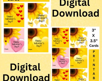 Tarjetas de San Valentín con girasoles: Imprimibles para fiestas infantiles (Descarga digital)