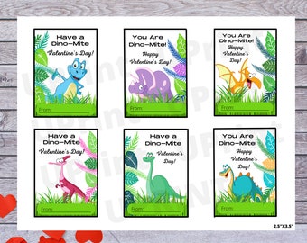 Tarjetas de San Valentín de dinosaurios imprimibles para niños (descarga digital)
