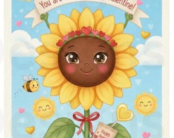 Tarjetas de San Valentín con diseño de girasoles para niños: recuerdos imprimibles para fiestas de clase (descarga digital)