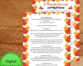 Thanksgiving Left Right Game: Printable Party Activity (PDF)