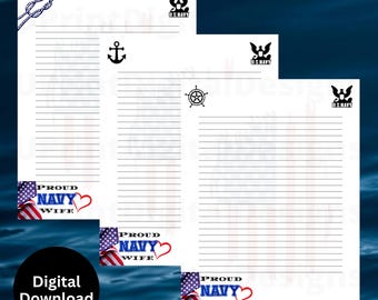 Papelería para esposas de la marina: Papel imprimible con la bandera estadounidense (PDF)