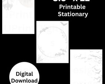 Papelería gótica de murciélago y luna: Papel de carta imprimible de Halloween (Descargar PDF)