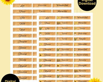 Printable Junk Journal Words: Flowers, Sunflowers, Butterflies (Digital Download PDF)