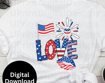 Bandera patriótica de EE. UU. PNG: Diseño de camiseta del 4 de julio (Descarga digital)