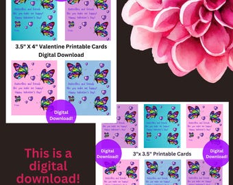 Tarjetas de San Valentín con mariposas de vitral: Imprimibles para fiestas escolares (Descarga digital)