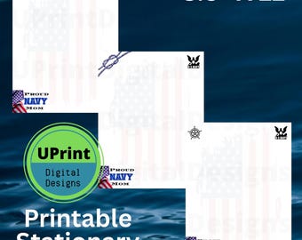 Papelería imprimible para mamás orgullosas de la Marina: Papel de escritura sin líneas con la bandera estadounidense (PDF)