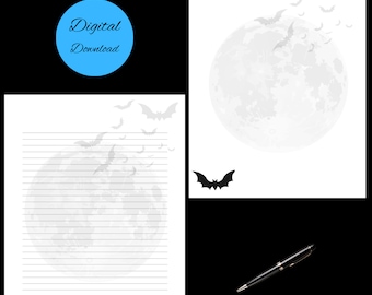 Papelería de Murciélagos y Luna: Papel de carta gótico imprimible (Descarga digital)