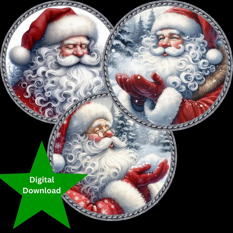 Santa Retro Rounds Retro Santa Round Printables | PNG Ornament, Door Hanger (digital ...
