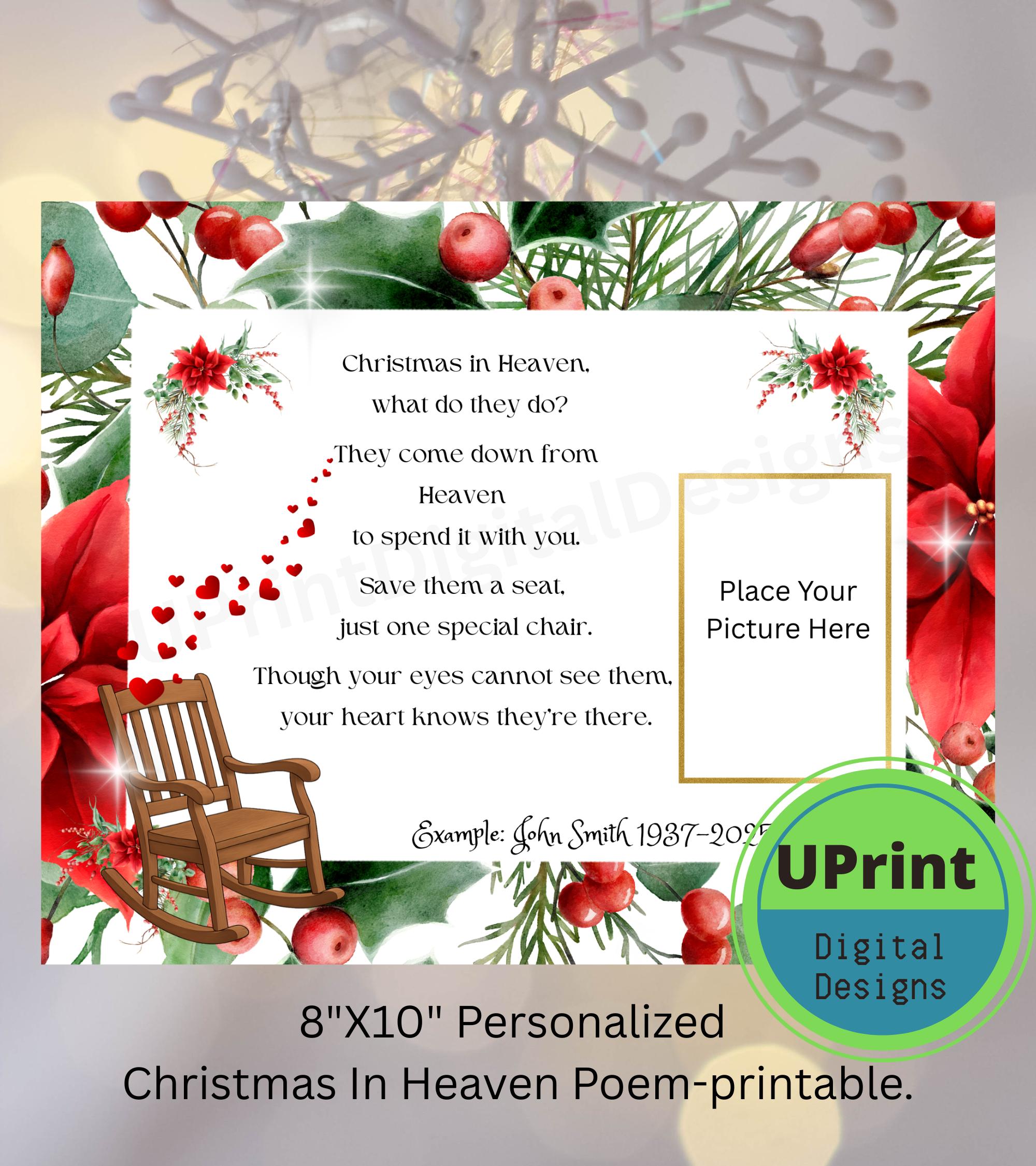 Christmas in Heaven Poem Printable - Etsy Canada for Free Printable Christmas In Heaven Poem
