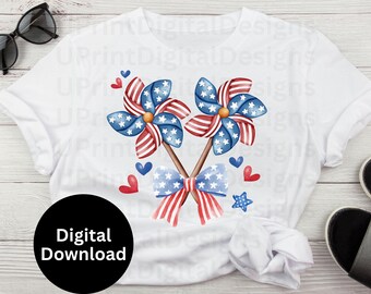 Patriotic Pinwheel PNG: 4th of July Coquette Bow Design (Digital Download)