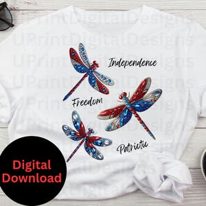 Camiseta patriótica de libélula PNG: Diseño de la bandera estadounidense (descarga digital)