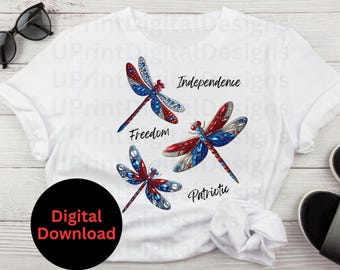 Camiseta patriótica de libélula PNG: Diseño de la bandera estadounidense (descarga digital)