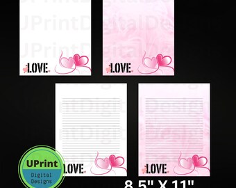 Papelería imprimible para San Valentín con líneas, sin líneas, rosa y blanco (PDF)