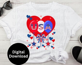 Patriotic USA Flag PNG: 4th of July, Hearts & Sparkles (Digital Download)