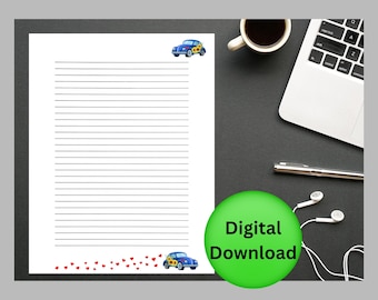 Retro VW Bug Stationery: Sunflower Printable Paper (PDF Download)