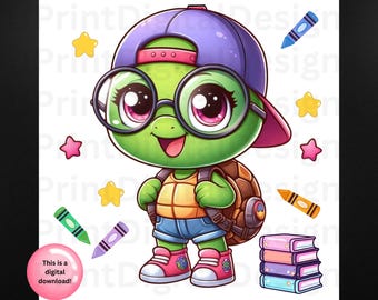 Tortuga de regreso a clases PNG, diseño de camiseta para niños (descarga digital)