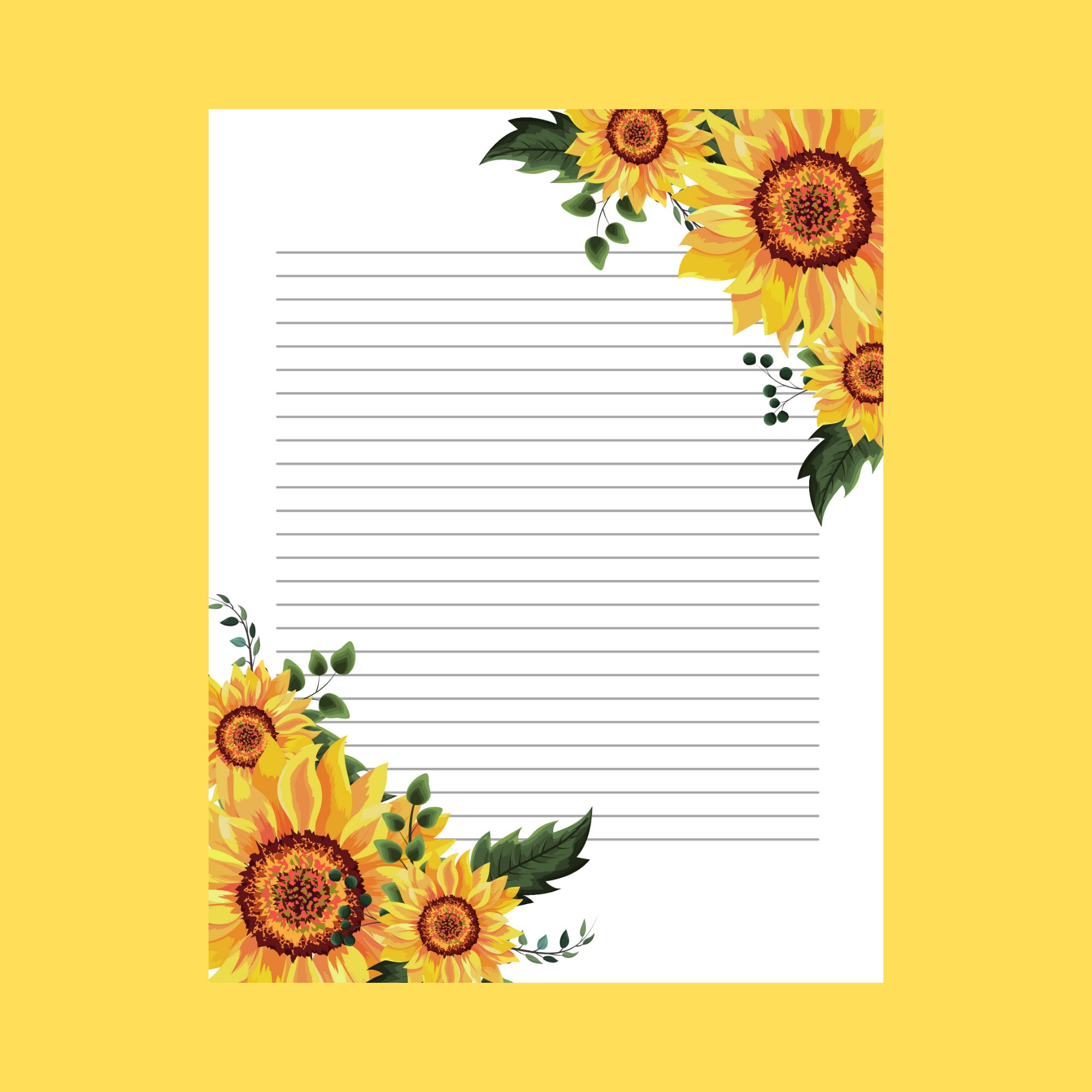 Printable Stationary - Sunflower Stationary - Printable Writing Paper ...