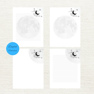 Moon and Stars Stationary -  Celestial Stationary  -  Printable PDF  -  Moon and Stars - Celestial Stationary Printable - Digital Download