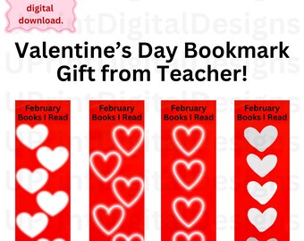 Marcapáginas para seguimiento de libros de San Valentín – Regalo para profesores, imprimible para clase (Descarga digital)