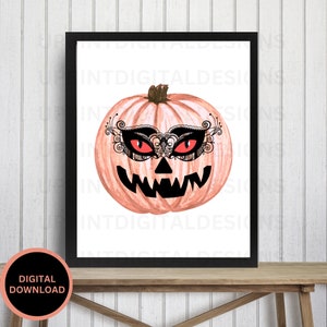 Pink Halloween Pumpkin Art Print: Jack O Lantern Decor (Digital Download)