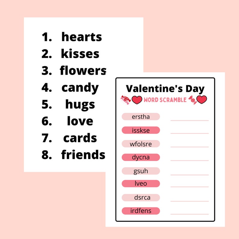 Valentine Word Scramble - Printable Valentine Activity - Valentine ...