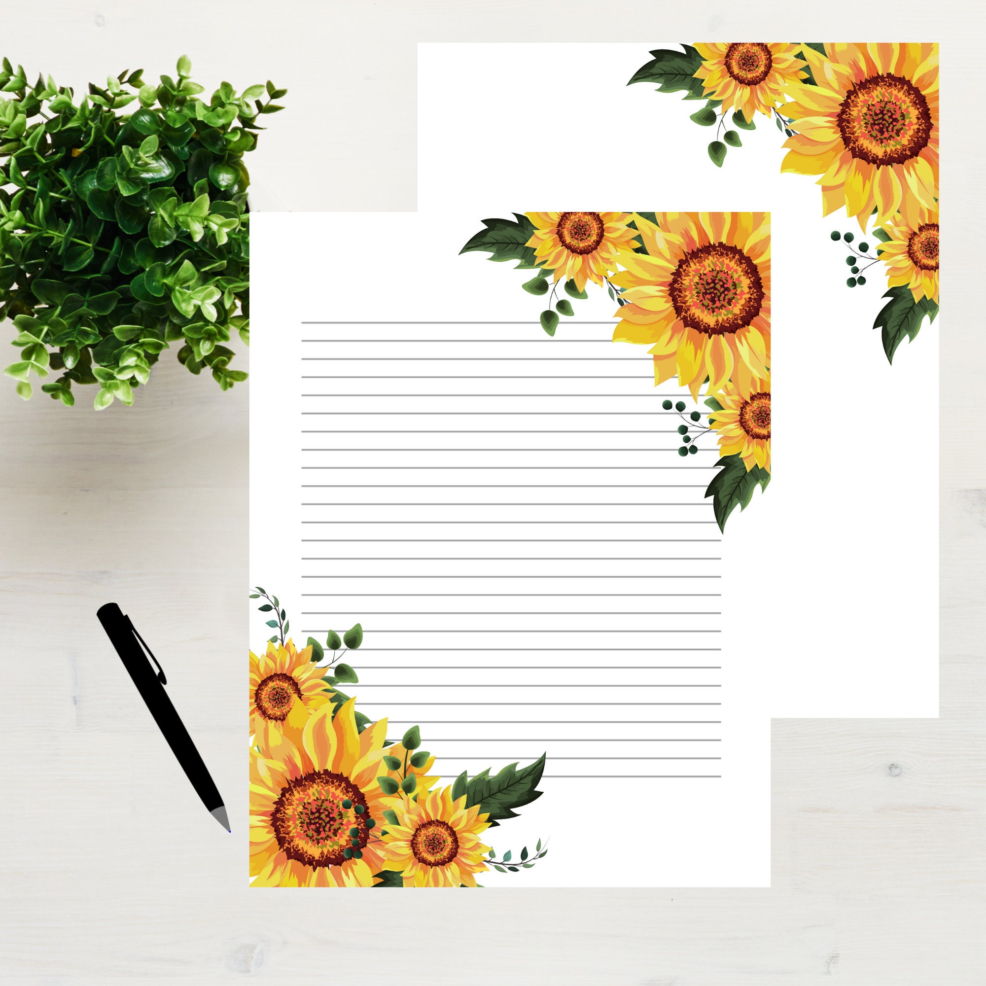 Printable Stationary - Sunflower Stationary - Printable Writing Paper - Yellow Sunflower ...
