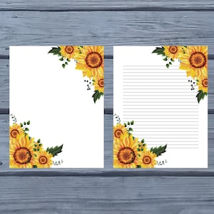 Printable Stationary - Sunflower Stationary - Printable Writing Paper - Yellow Sunflower Stationary - Lined - Unlined - Printable Paper PDF