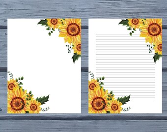 Sunflower Stationery Set: Lined & Unlined Printable Paper (PDF)