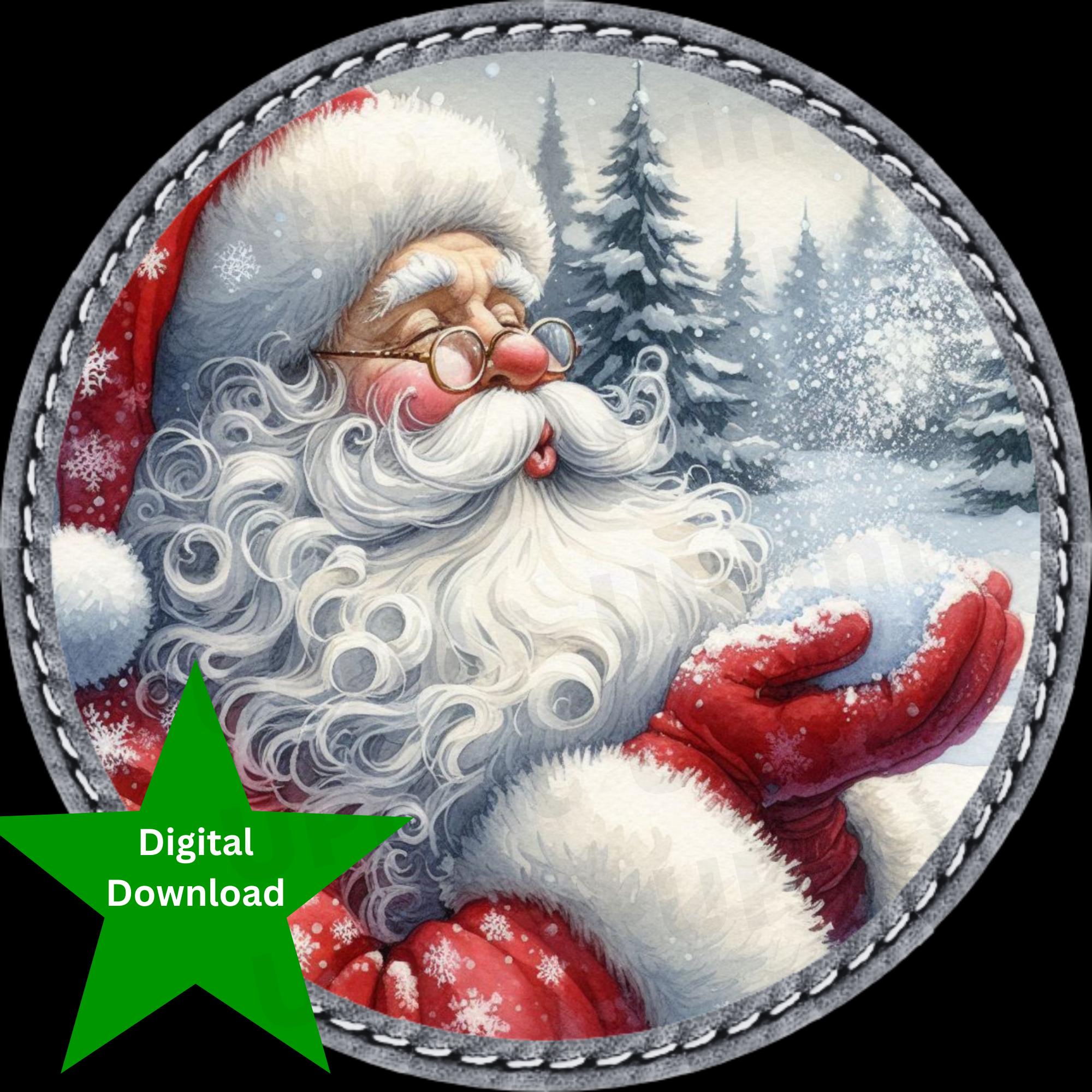 Santa Retro Rounds Retro Santa Round Printables | PNG Ornament, Door Hanger (digital ...