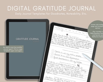 Digital Gratitude Journal, 5 Minute Journal digital, Self Reflection Journal, Gratitude Prompts, daily gratitude journal, self care planner