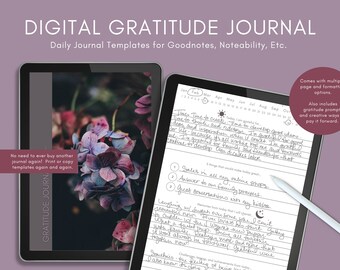 Digital Gratitude Journal, 5 Minute Journal digital, Self Reflection Journal, Gratitude Prompts, daily gratitude journal, self care planner