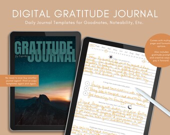 Digital Gratitude Journal, 5 Minute Journal digital, Self Reflection Journal, Gratitude Prompts, daily gratitude journal, self care planner