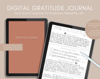 Digital Gratitude Journal, 5 Minute Journal digital, Self Reflection Journal, Gratitude Prompts, daily gratitude journal, self care planner