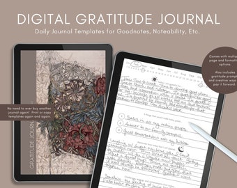 Digital Gratitude Journal, 5 Minute Journal digital, Self Reflection Journal, Gratitude Prompts, daily gratitude journal, self care planner
