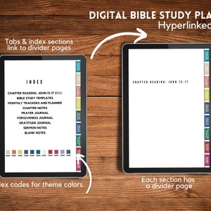 Digital Bible study planner for GoodNotes featuring passages from John 13-17. Portrait orientation, hyperlinked for easy navigation. Includes 2023 colors of the year. Available for instant download.