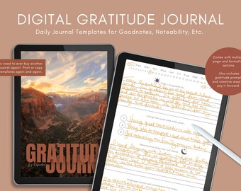 Digital Gratitude Journal, 5 Minute Journal digital, Self Reflection Journal, Gratitude Prompts, daily gratitude journal, self care planner